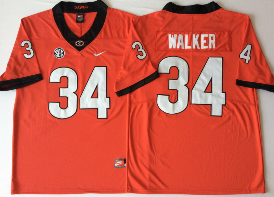 NCAA Men Georgia Bulldogs Red #34 WALKER->ncaa teams->NCAA Jersey